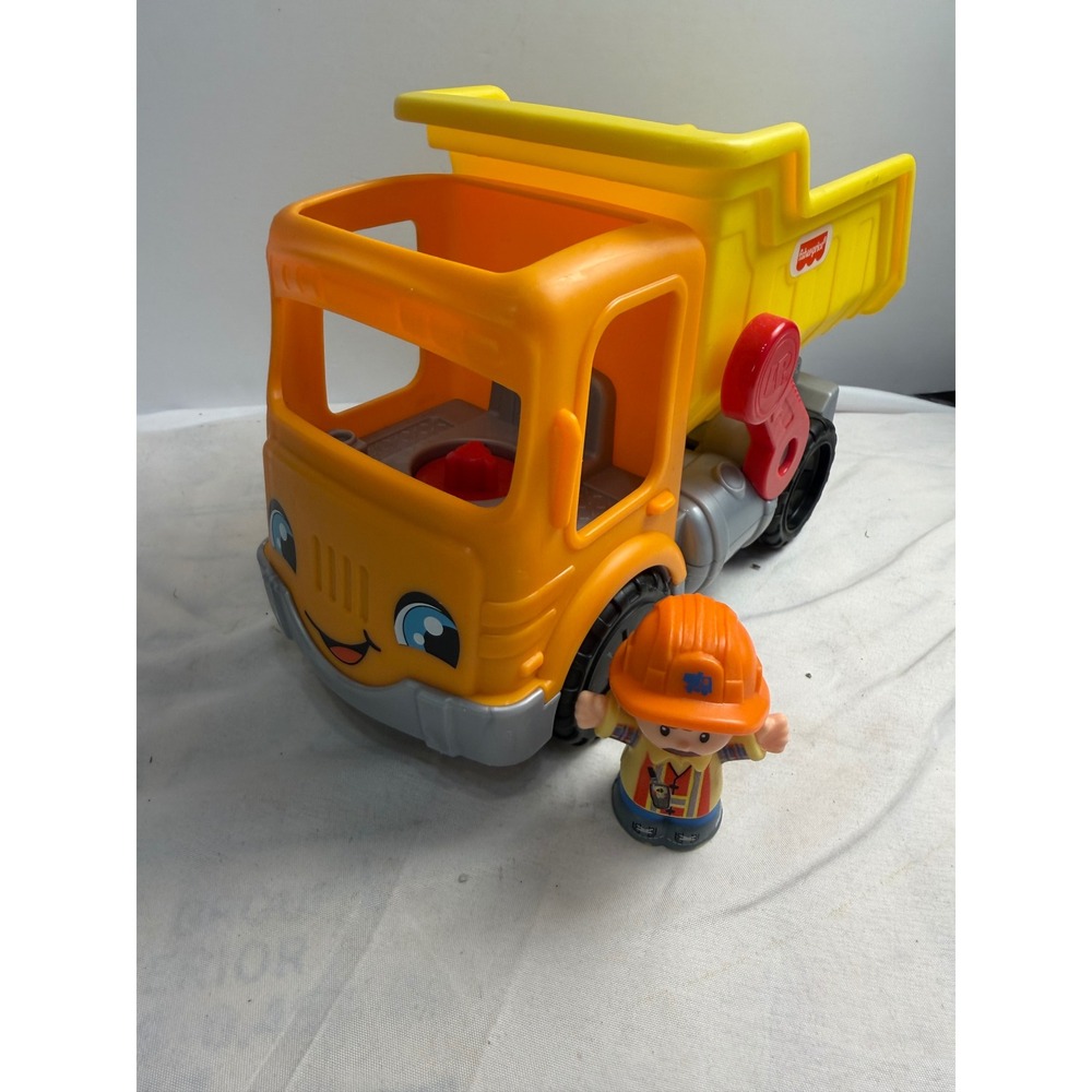 Fisher Price Little People Dump Truck Orange Yellow Construction Toy with Figure